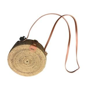 Boho round woven rattan crossbody wicker handbag